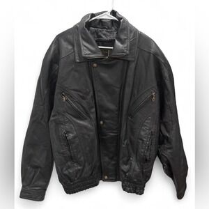 Men's Carlo Bertini Genuine Leather Black Full Zip Jacket XXL Biker Grunge